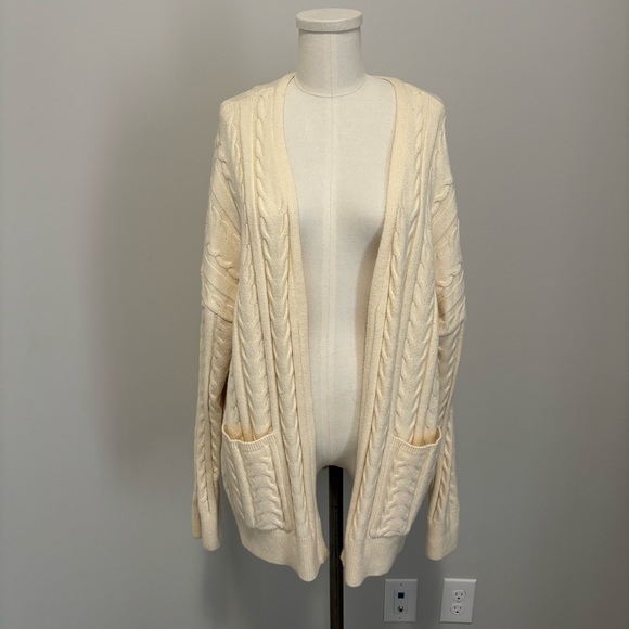 Tristan Sweaters - Tristan Ivory Cream Cable Knit Open Front Cardigan Size Large